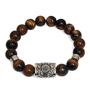 Brown Beaded Bracelet with Silver Accents